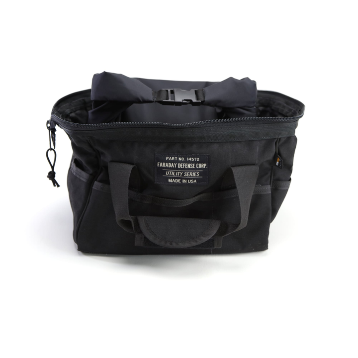 Faraday Cordura Utility Bag Small Black durable waterproof canvas with open zipper and handles