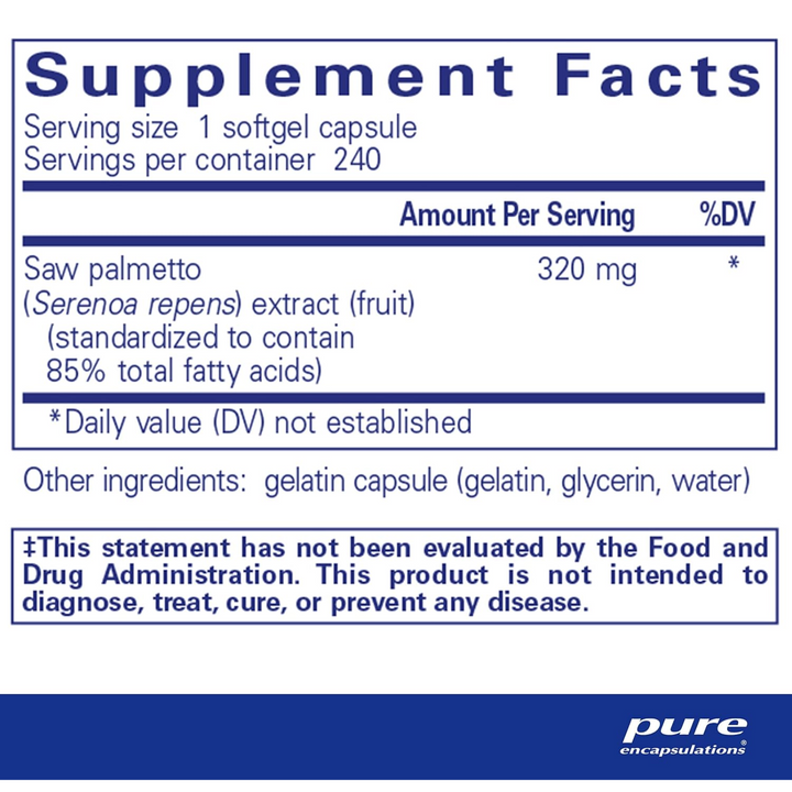 Pure Encapsulations Saw Palmetto 320mg For Metabolism Urinary Support 240 Caps