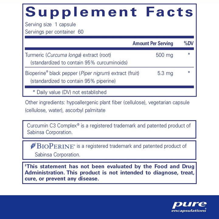 Pure Encapsulations Curcumin 500 Supplement Supports Joint Health 60 Caps