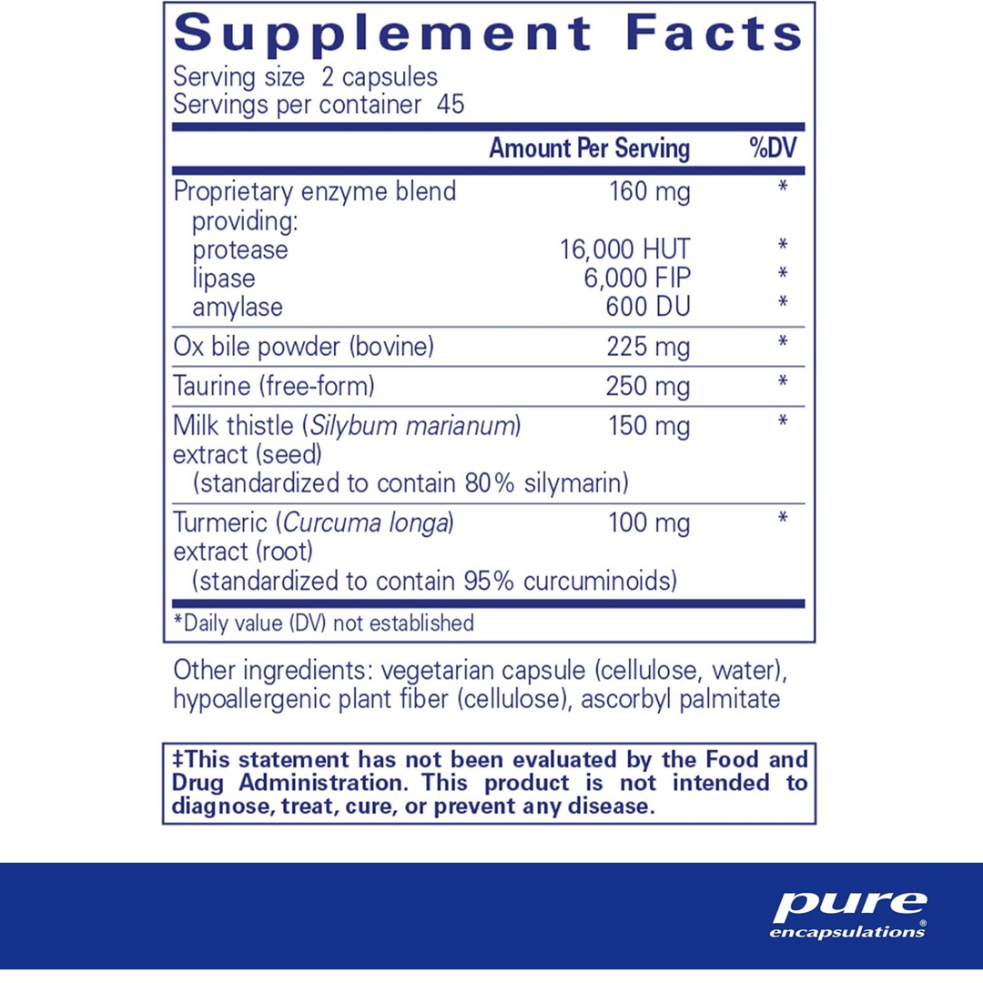 Pure Encapsulations Digestion GB Supplement Supports Gut Health 90 Capsules