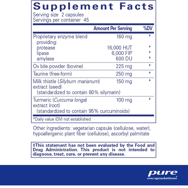 Pure Encapsulations Digestion GB Supplement Supports Gut Health 90 Capsules