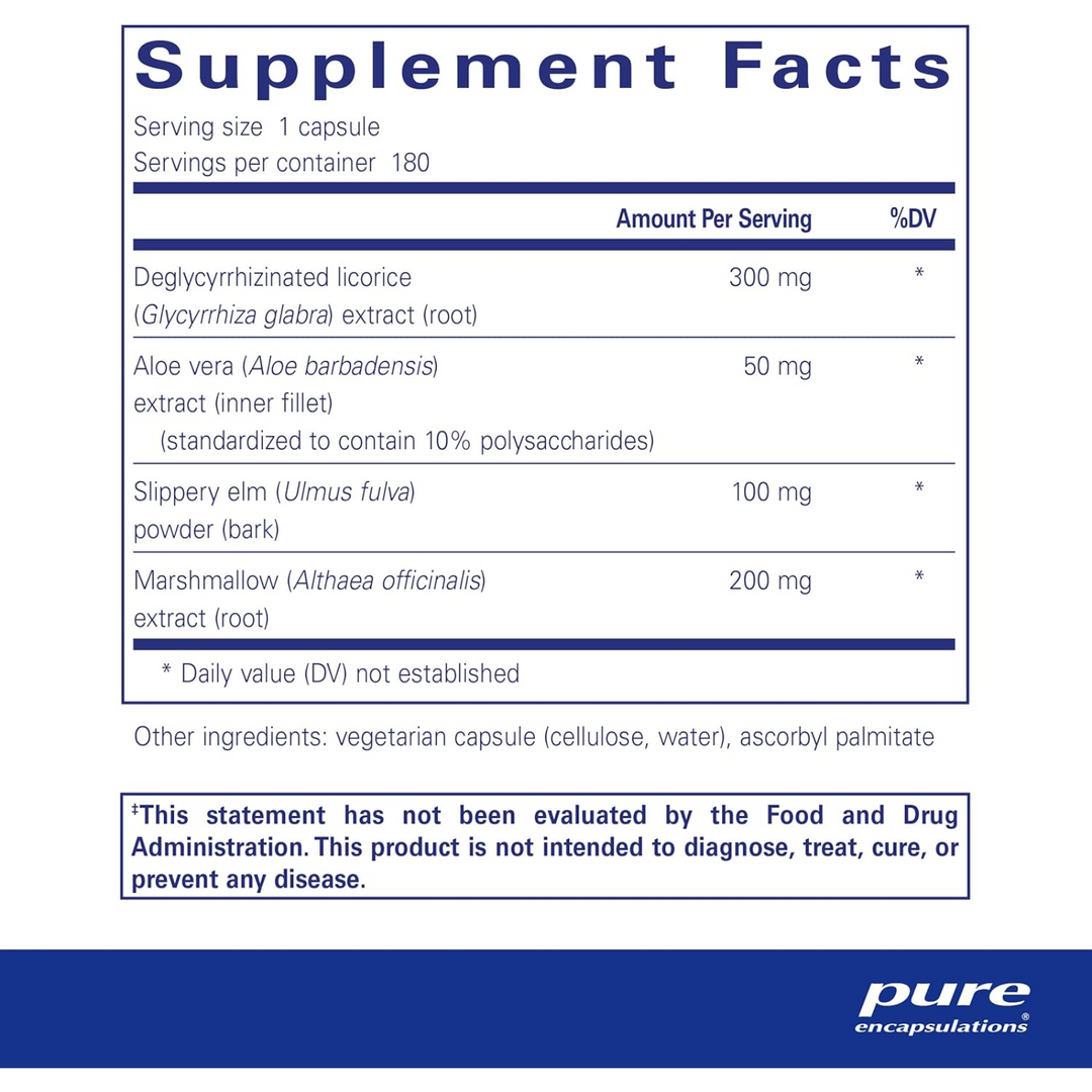 Pure Encapsulations DGL Plus Gut Support Aloe Vera Marshmallow Root 180 Capsules
