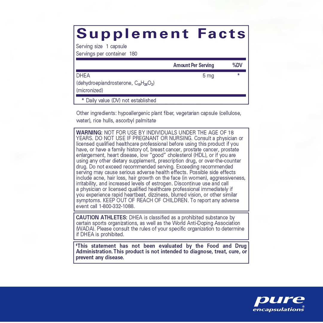 Pure Encapsulations DHEA 5 mg Supports Immune and Hormone Balance 180 Capsules