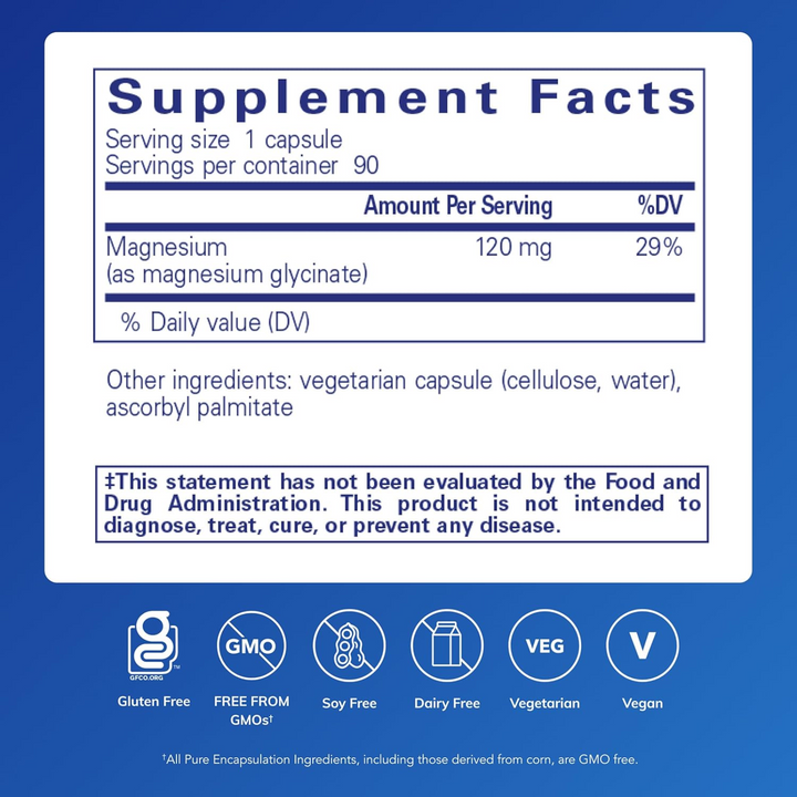 Pure Magnesium Glycinate Stress Sleep Heart Muscle Support Supplement 90 Caps