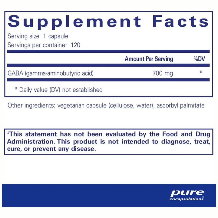 Pure Encapsulations GABA Supplement Supports Calm and Relaxation 120 Capsules