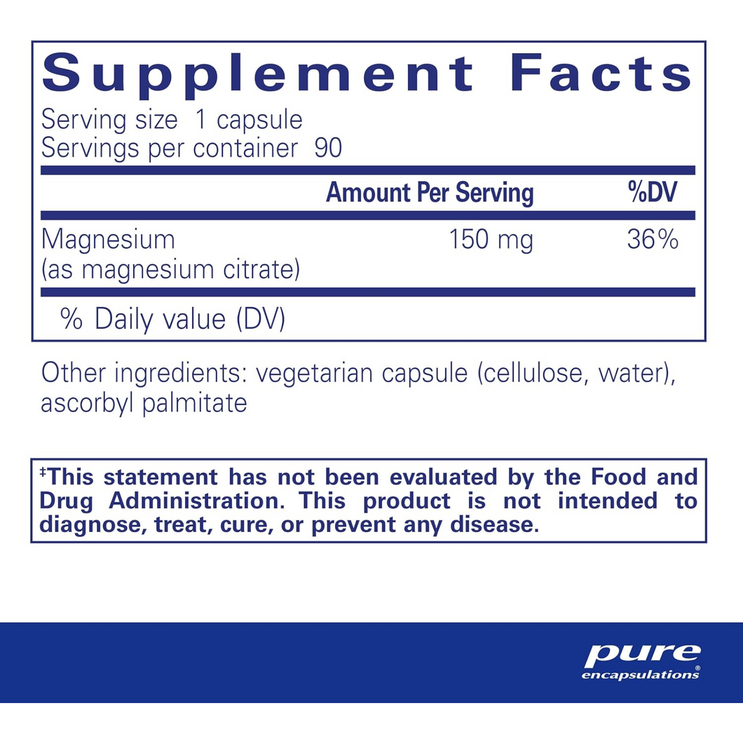 Pure Encapsulations Magnesium Citrate For Sleep Heart Bone Support 90 Capsules