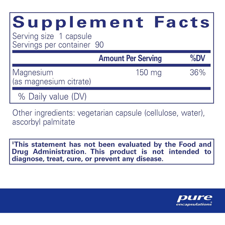 Pure Encapsulations Magnesium Citrate For Sleep Heart Bone Support 90 Capsules