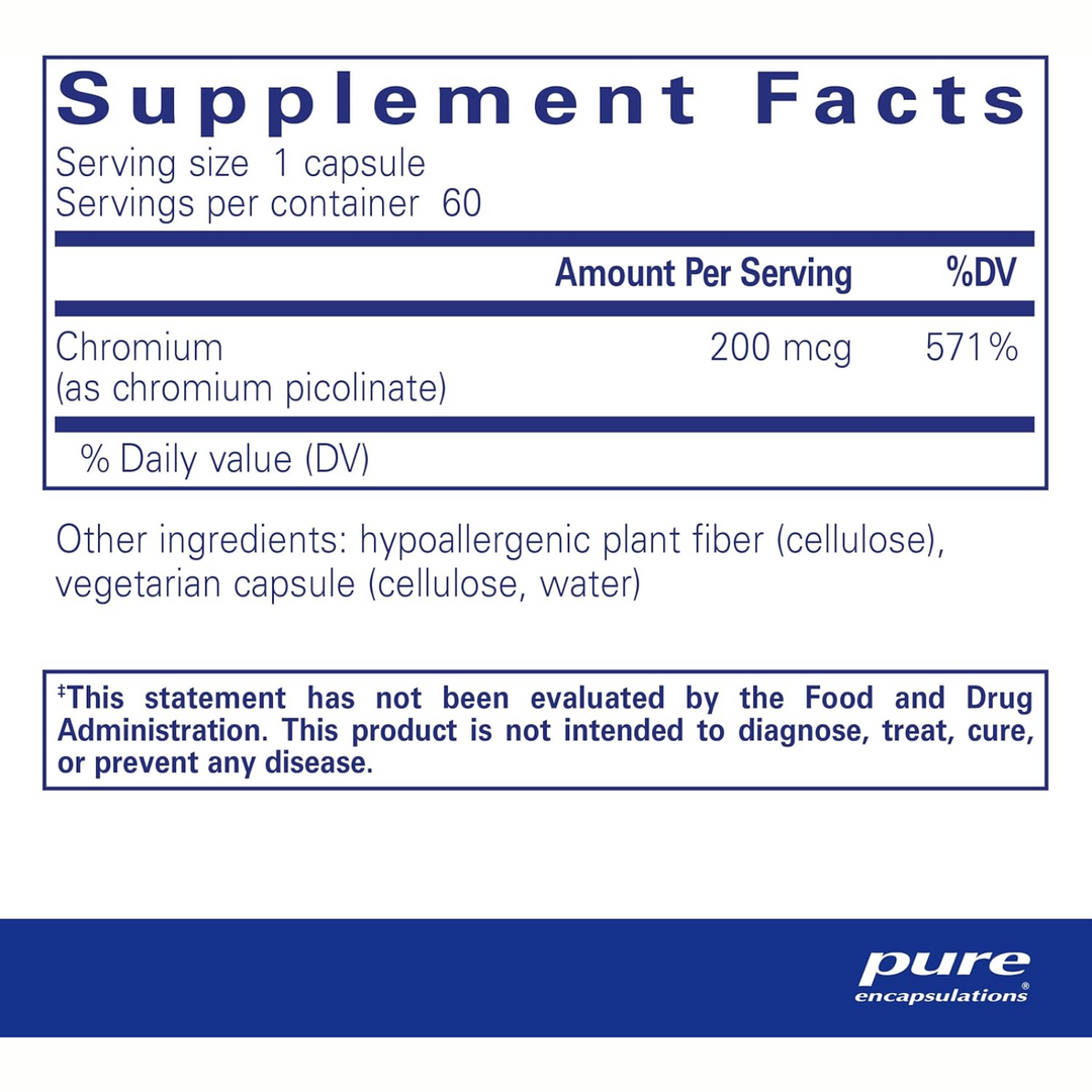 Pure Encapsulations Chromium Picolinate 200 mcg Supports Metabolism 60 Capsules