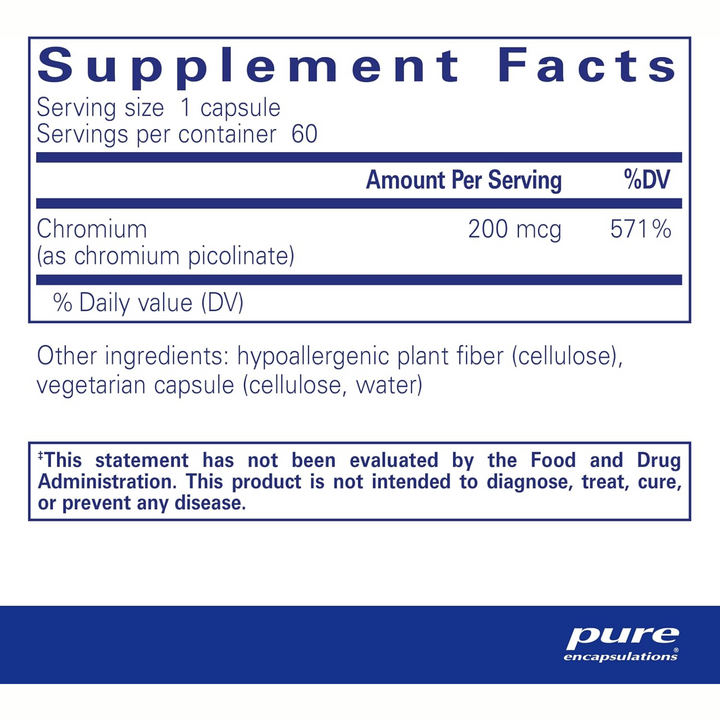 Pure Encapsulations Chromium Picolinate 200 mcg Supports Metabolism 60 Capsules