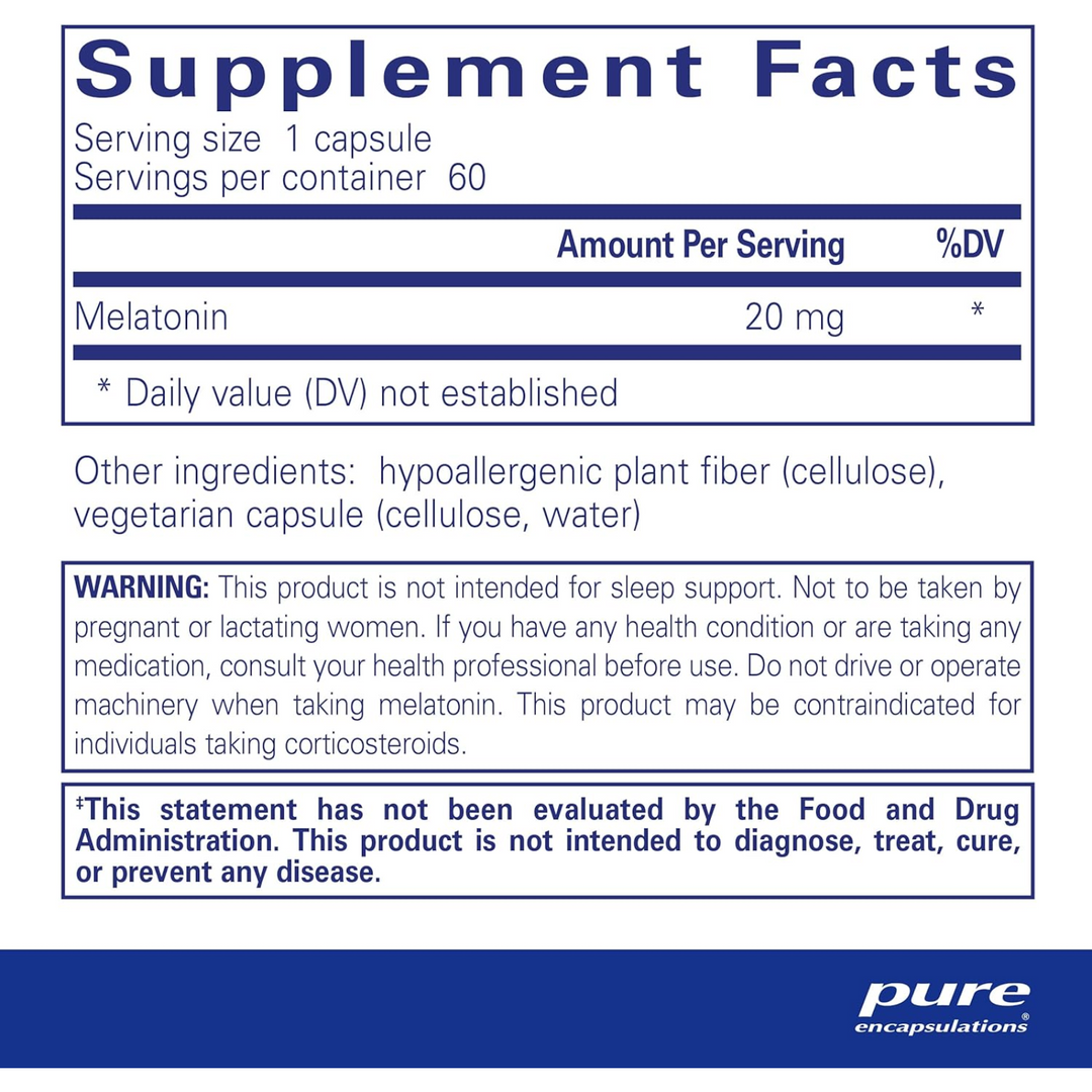 Pure Encapsulations Melatonin 20 mg Supports Immune System 60 Capsules