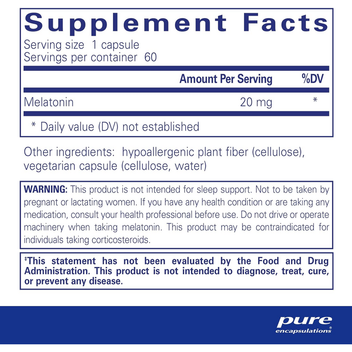 Pure Encapsulations Melatonin 20 mg Supports Immune System 60 Capsules