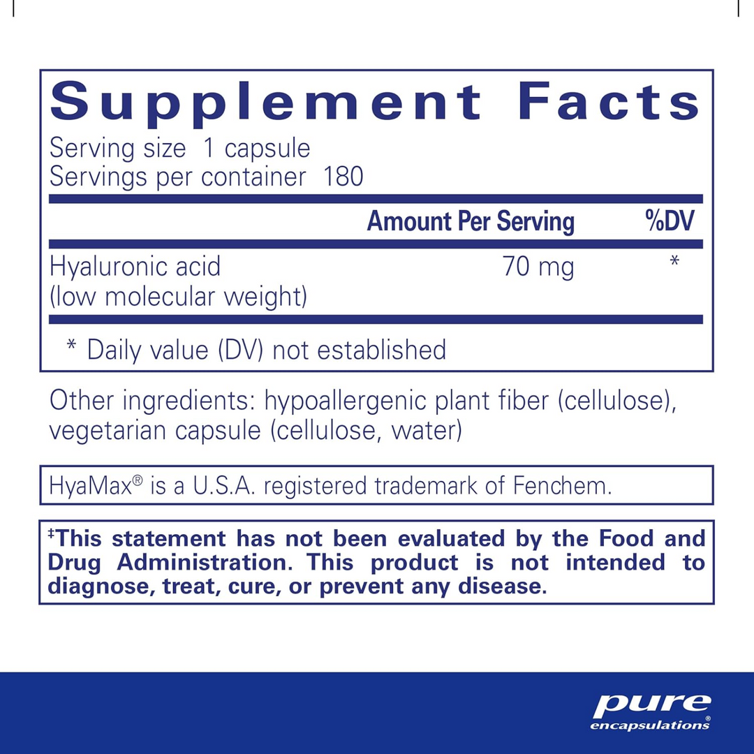 Pure Encapsulations Hyaluronic Acid Supplement Supports Skin and Joints 180 Caps