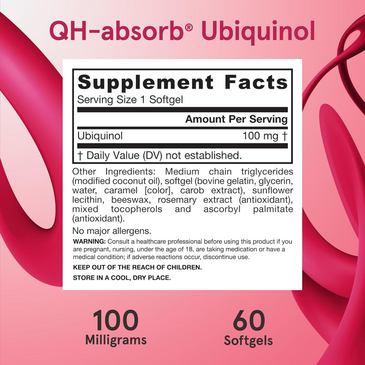 QTY 3 Jarrow QH Absorb 100 mg Ubiquinol 60 CT Each Supports Heart Function