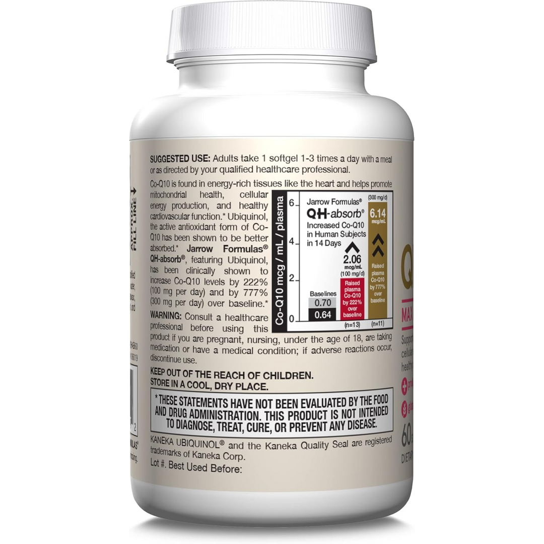 QTY 3 Jarrow QH Absorb 100 mg Ubiquinol 60 CT Each Supports Heart Function