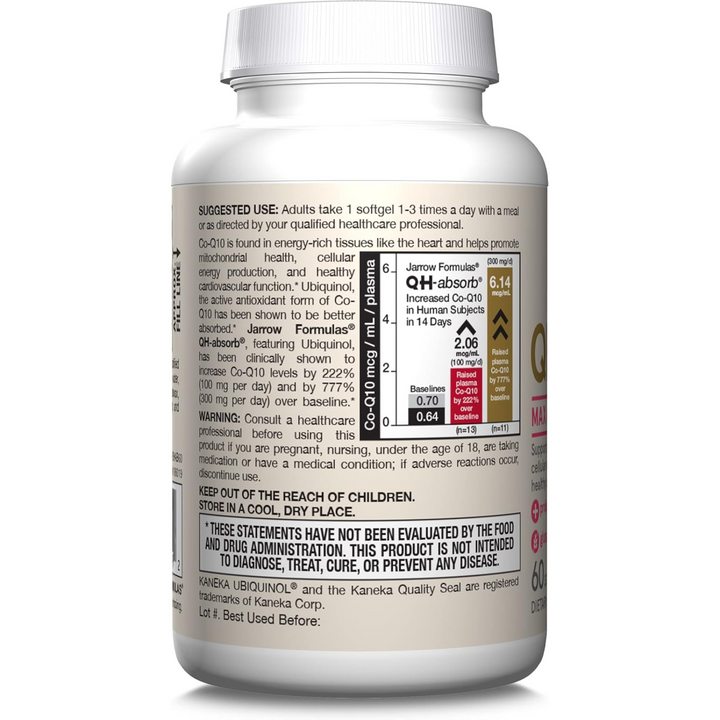 QTY 3 Jarrow QH Absorb 100 mg Ubiquinol 60 CT Each Supports Heart Function