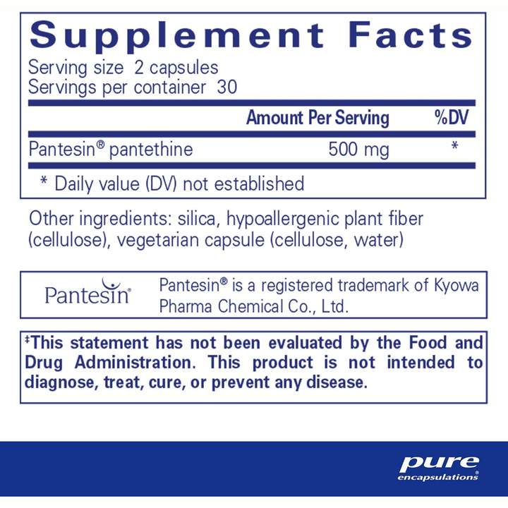 Pure Encapsulations Pantethine 250mg Supports Lipid Metabolism 60 Capsules