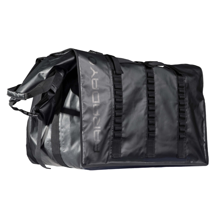 Faraday Generator Dry Bag Large Waterproof Anti Theft Signal Blocking in black color with straps.