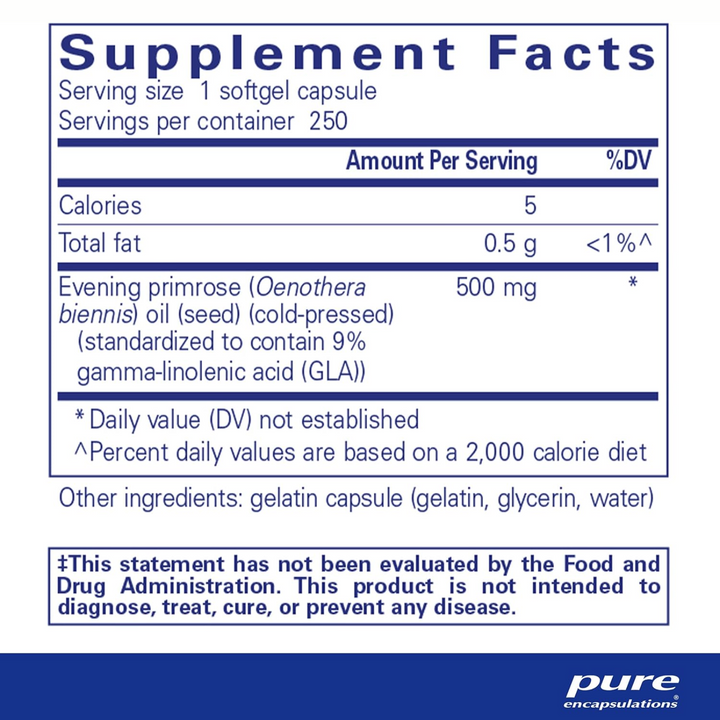 Pure Encapsulations E.P.O. Evening Primrose Oil Supports Skin Health 250 Caps