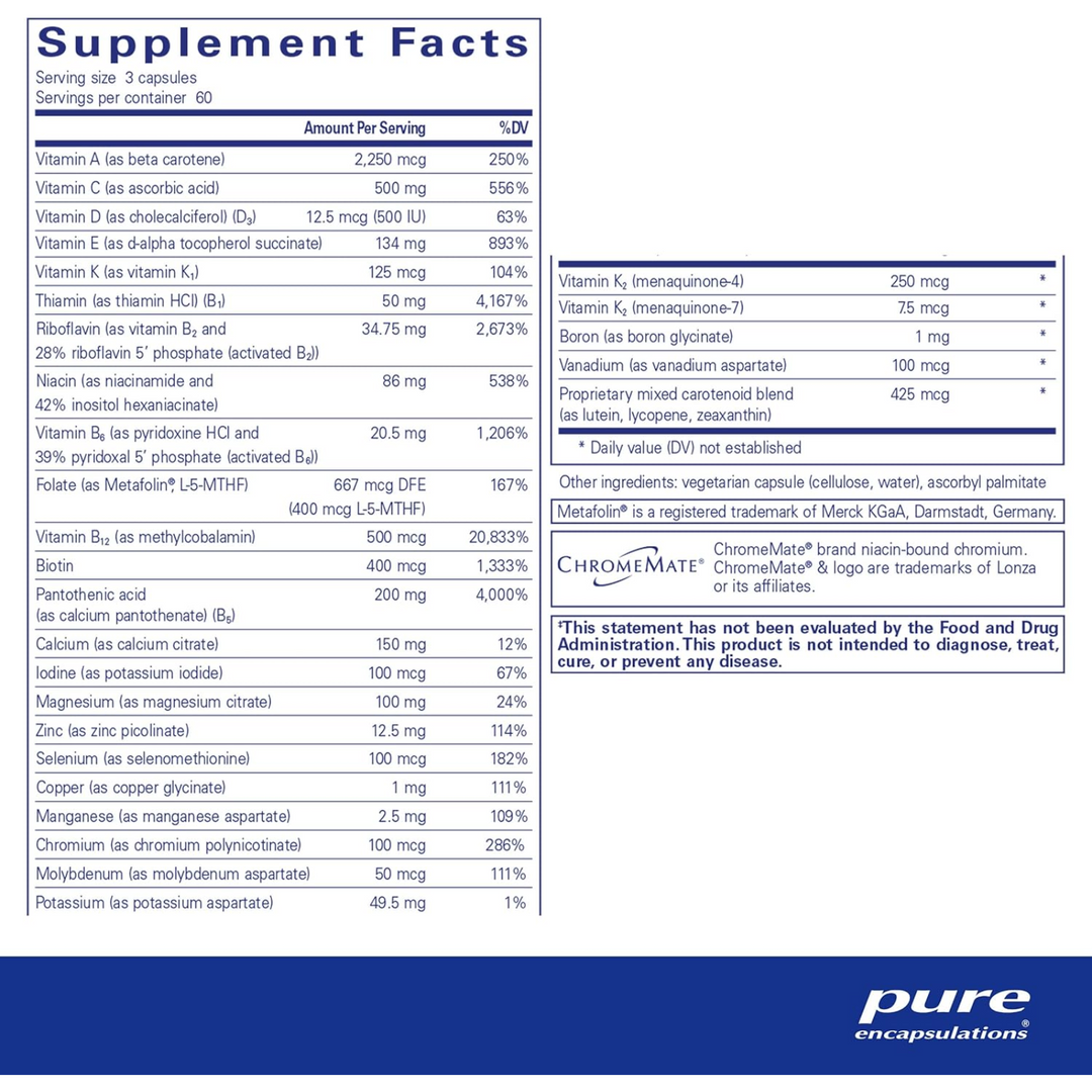 Pure Encapsulations Nutrient 950 Vitamin K Mineral Supplement 180 Capsules