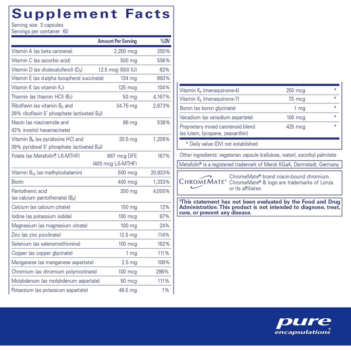 Pure Encapsulations Nutrient 950 Vitamin K Mineral Supplement 180 Capsules