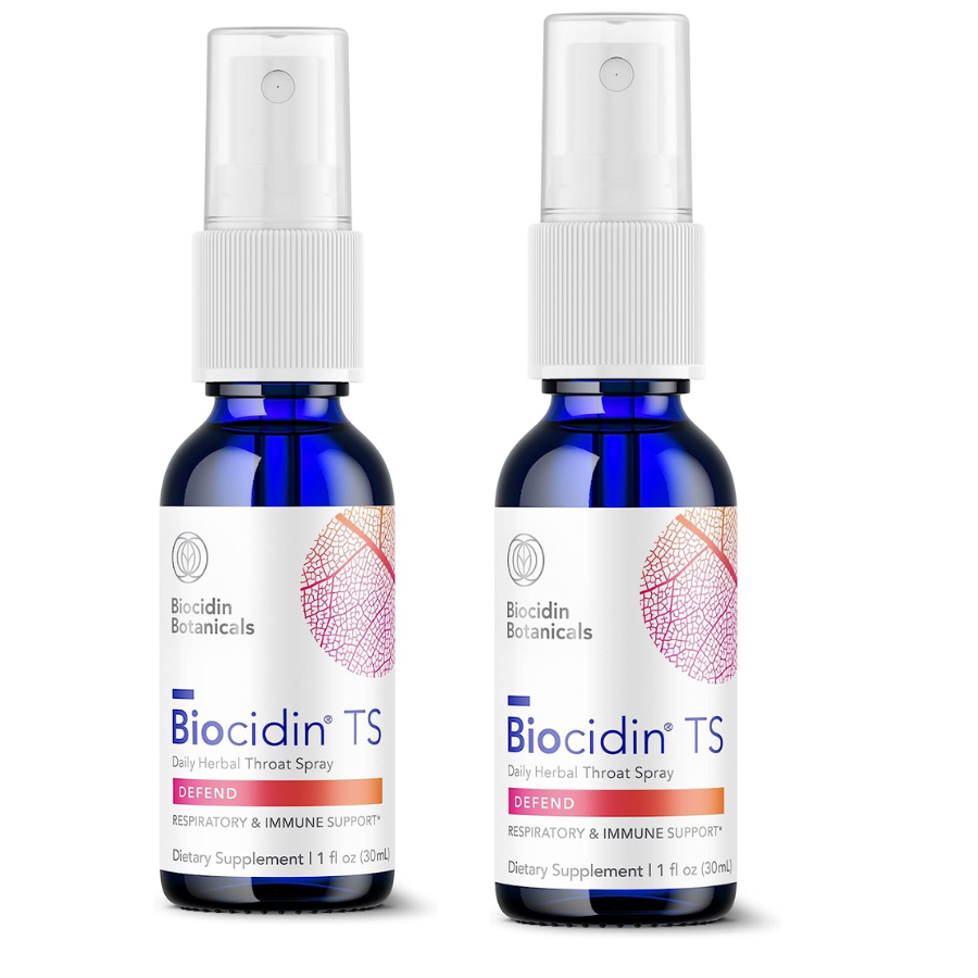 Spray para la garganta Biocidin TS para promover el bienestar diario y el apoyo estacional. Paquete de 2 unidades de 1 oz.