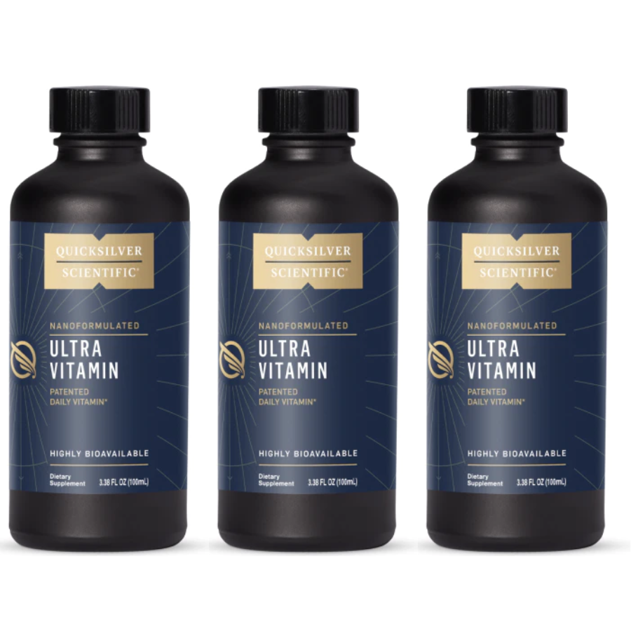Quicksilver Scientific Ultra Vitamin 3 pack, 3.38 fl oz bottles, lipid-encapsulated multivitamin for enhanced absorption.