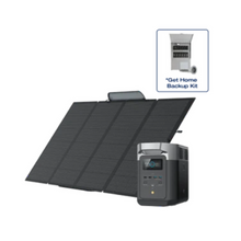 Load image into Gallery viewer, EcoFlow DELTA Pro with 400W solar panel and transfer switch kit for home backup.
