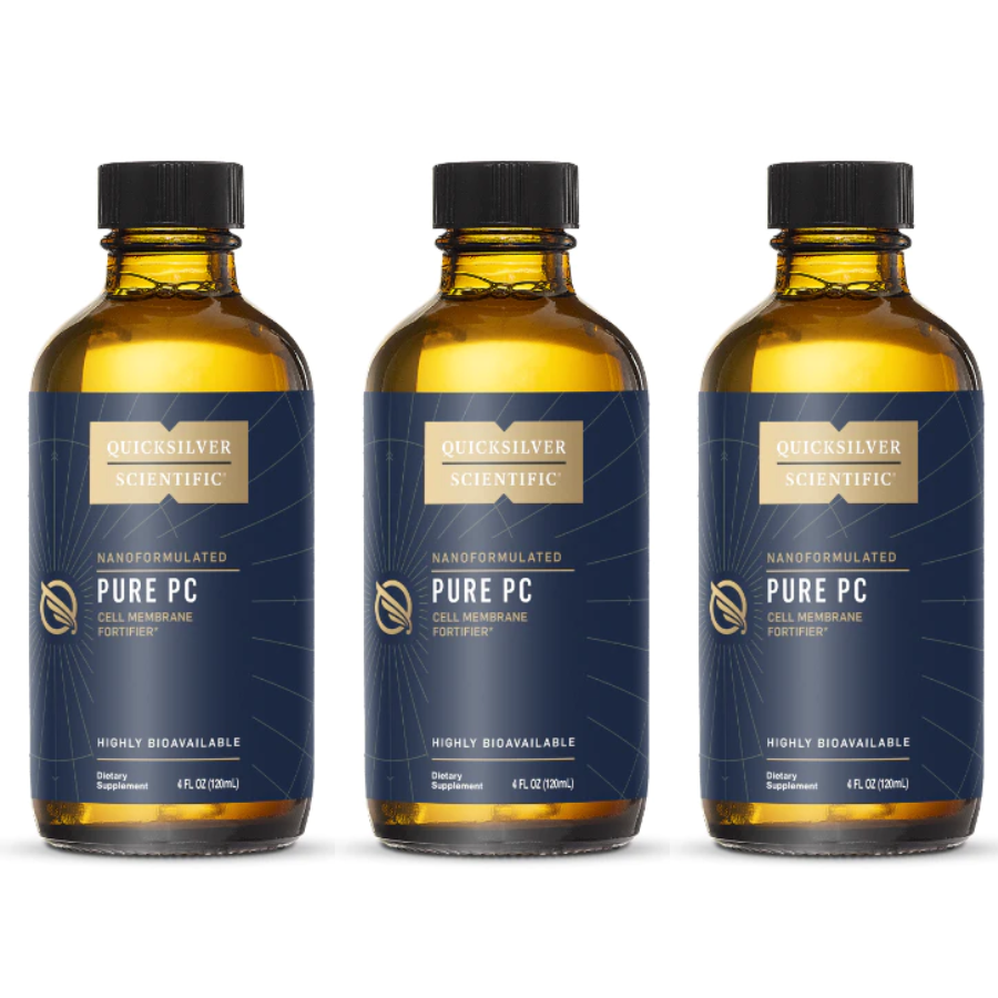 Quicksilver Scientific Pure PC Phosphatidyl Choline 4 oz bottle 3-pack with screw top.
