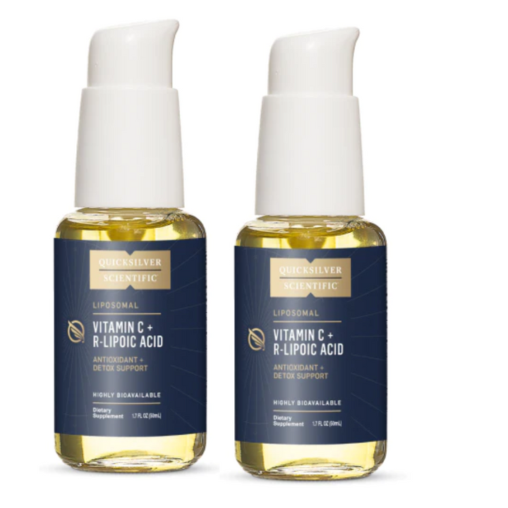 Quicksilver Scientific Vitamin C with R-Lipoic Acid bottles in a 2-pack, cold-shipped for optimal freshness, 1.7 oz each.