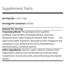 Load image into Gallery viewer, Quicksilver Scientific Ampk Charge+ 100 ml supplement facts label detailing serving size, proprietary blend, and other ingredients.
