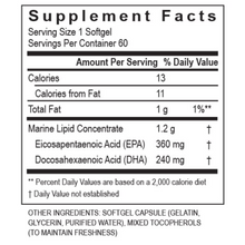 Load image into Gallery viewer, Supplement facts label for Transformation Enzymes Essential Fatty Acid Fish Oil Concentrate EFA 1200mg showing serving size, daily values, and ingredients.
