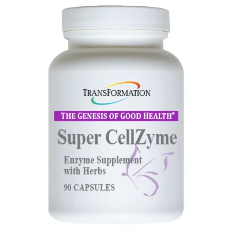 Transformation Enzymes Super CellZyme Enzyme Supplement bottle, 90 capsules.