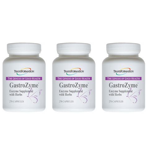 Transformation Enzymes GastroZyme Relief 270 Capsules 3 Pack for digestive support.