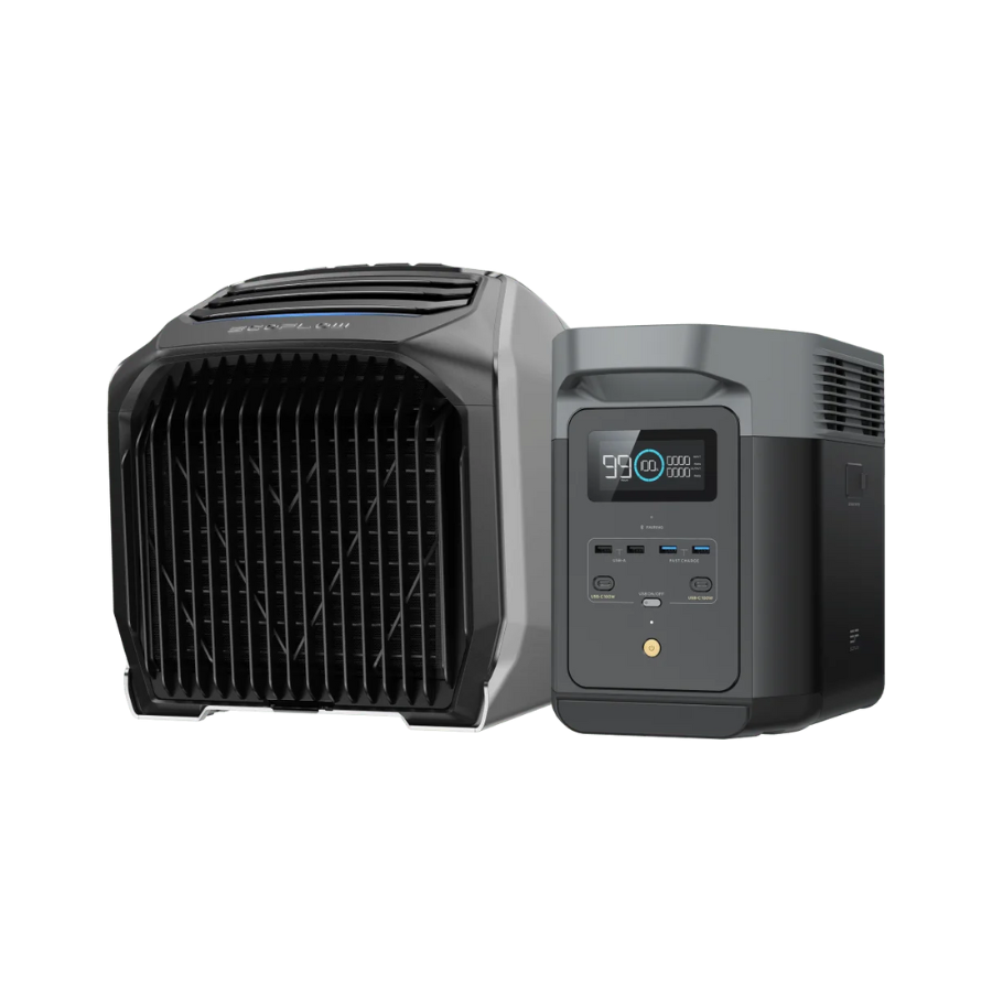 EcoFlow WAVE 2 Air Conditioner and DELTA 2 Portable Generator Power Station combo, featuring fast cooling and heating, installation-free design.