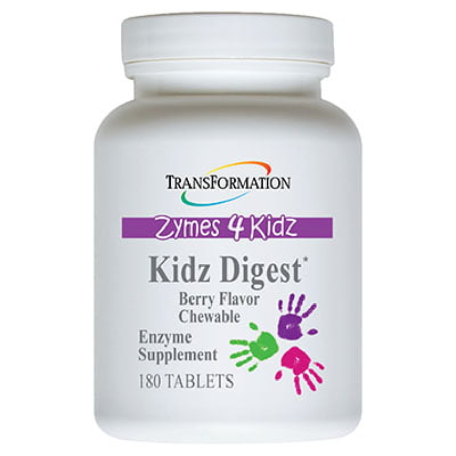 Transformation Enzymes Zymes 4 Kidz Chewable Digest Formula 180 Capsules for children's digestion support.