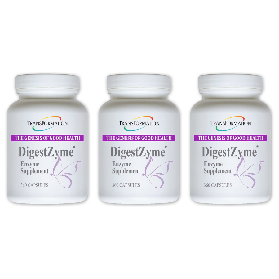 Transformation Enzymes DigestZyme Prebiotic and Probiotic Digestive 3-pack, 360 capsules for optimal nutrient absorption and immune support.