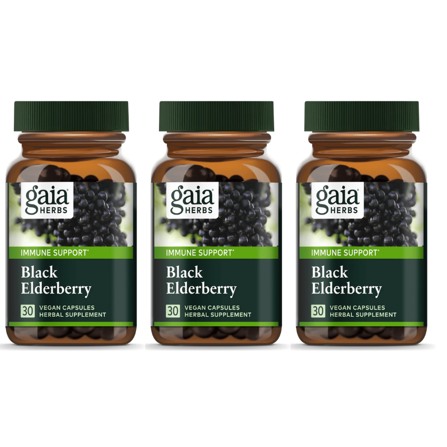 Gaia Herbs Black Elderberry Black Elderberries Acerola Fruit 60 Caps 3 PACK