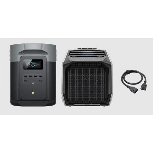 EcoFlow WAVE 2 Portable Air Conditioner and DELTA Max 2000 Power Station set with cable.