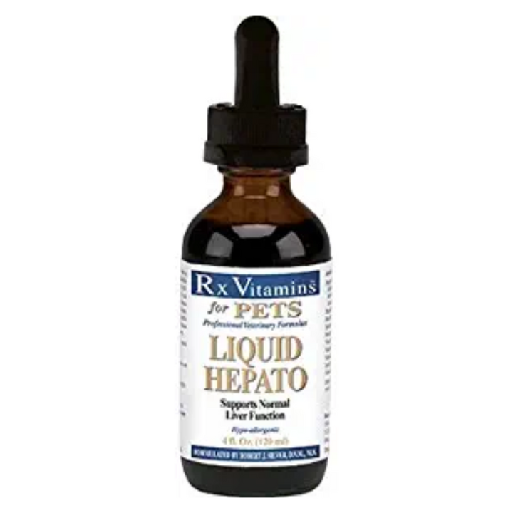 Vitaminas Rx para Mascotas Hepato Líquido 4 oz Sabor a Tocino Apoyo Hepático para Perros y Gatos