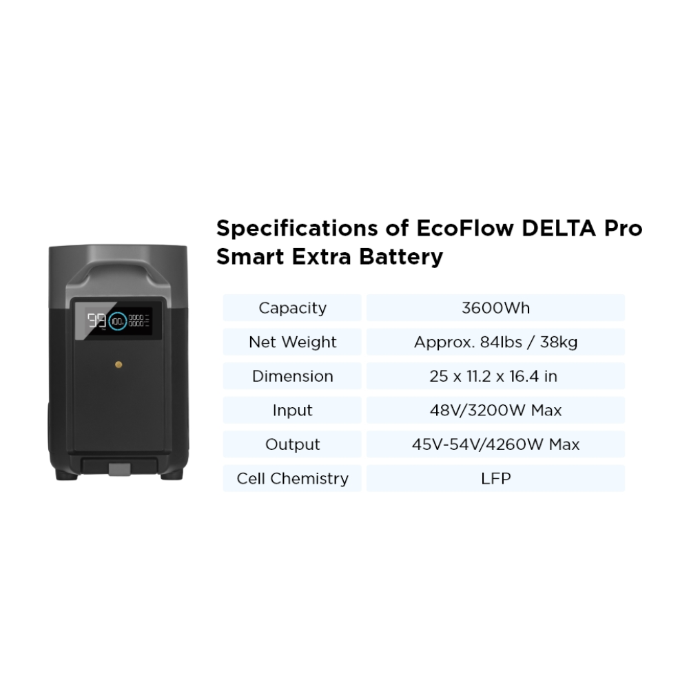 EcoFlow Delta Pro Bateria Adicional 3600Wh Compatible Con Estacion Delta Pro