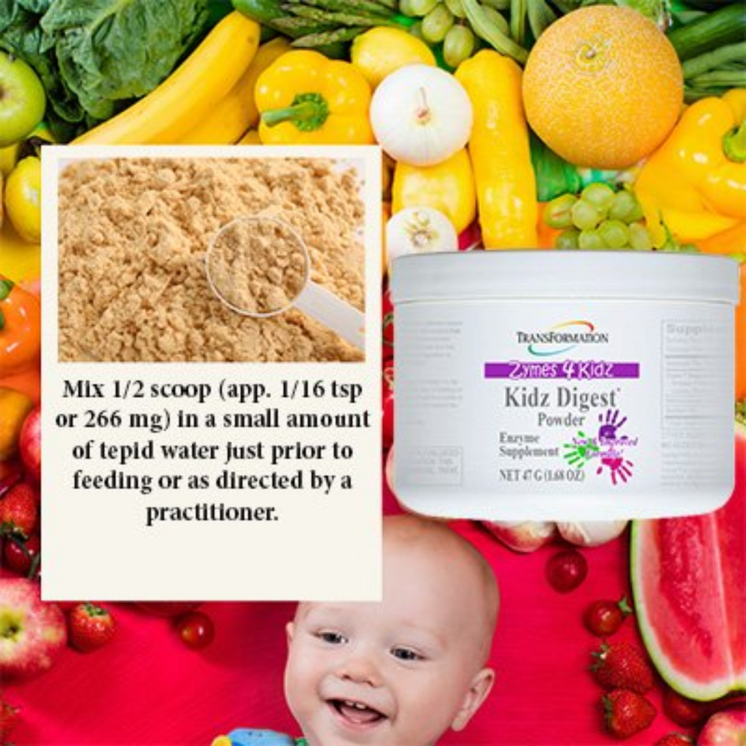 Transformation Enzymes Zymes 4 Kidz Digest Powder Enzymes Supplement for digestive health in children and pets.