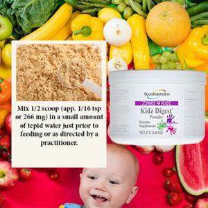 Transformation Enzymes Zymes 4 Kidz Digest Powder Enzymes Supplement for digestive health in children and pets.