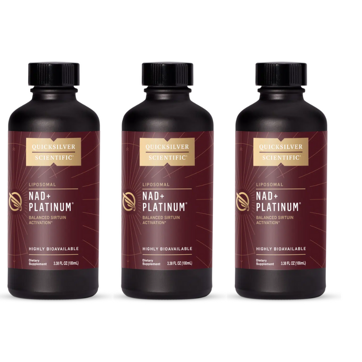 Quicksilver Scientific Multi Item Bundle with NAD+ Platinum bottles.