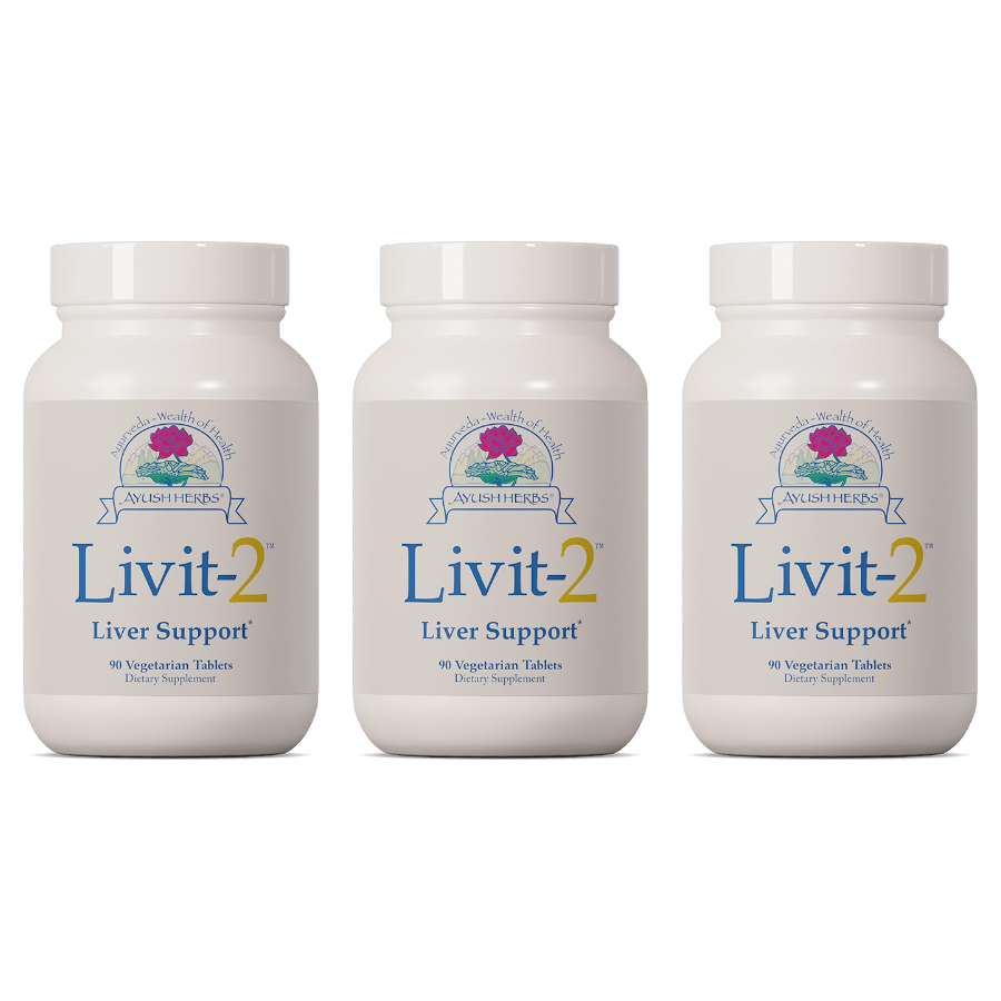 Ayush Herbs Livit-2 Natural Ayurvedic Daily Liver-Support 90 x 500mg Tabs 3 PACK