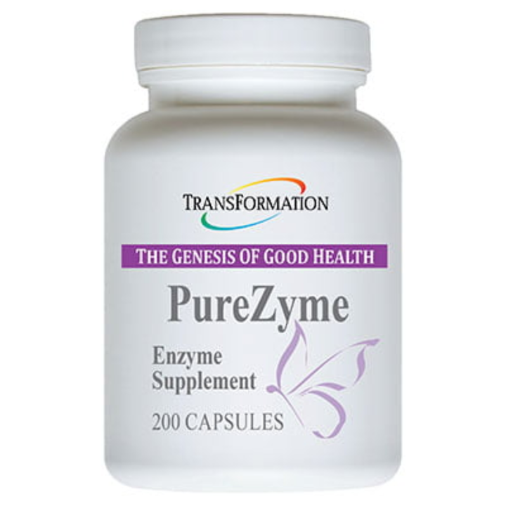 Transformation Enzyme DigestZyme PureZyme enzyme supplement bottle with 200 capsules for good health.