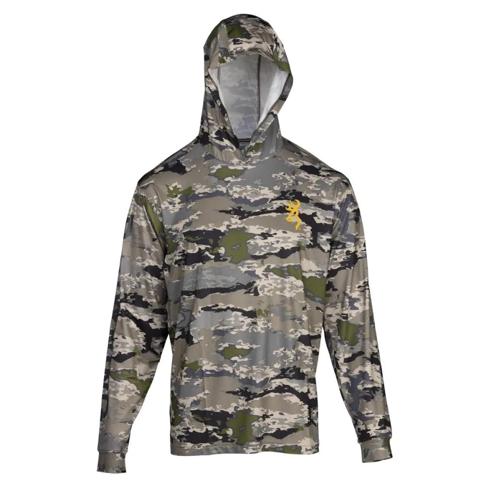 Browning Hooded Long Sleeve Tech Shirt Ovix Camo M Lightweight Performance Wear