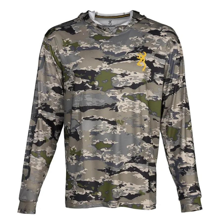 Browning Hooded Long Sleeve Tech Shirt Ovix Camo M Lightweight Performance Wear