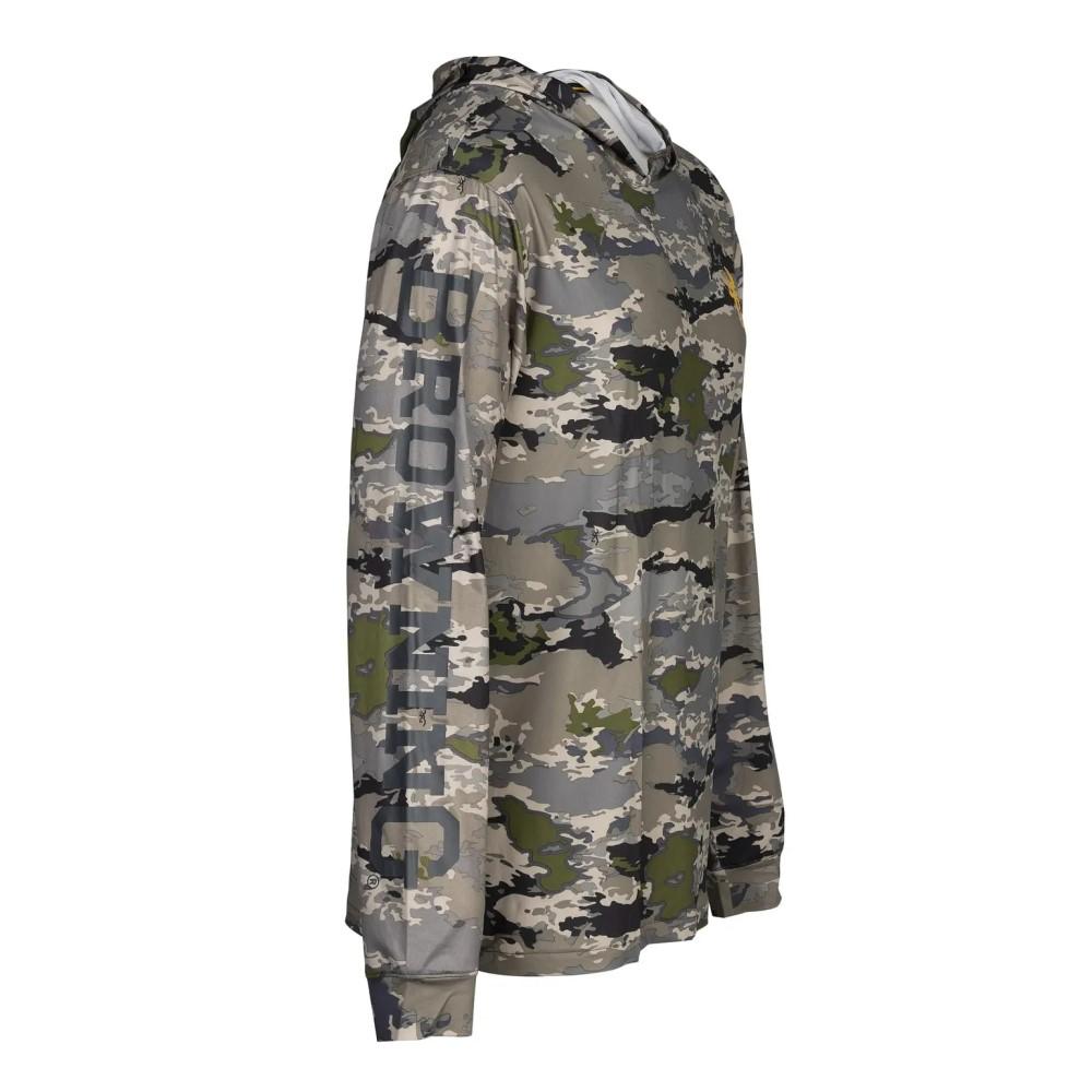 Browning Hooded Long Sleeve Tech Shirt Ovix Camo XL Lightweight Performance Wear