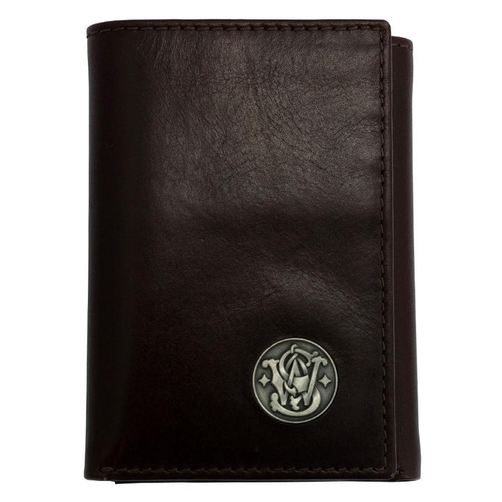 S&W Tri-Fold Wallet Brown Top Grain Leather Durable Compact RFID Protection