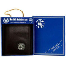 Load image into Gallery viewer, Rugged Rare Smith &amp; Wesson Tri-Fold Handmade Wallet Brown Trifold 3&quot;W x 4.25&quot;H
